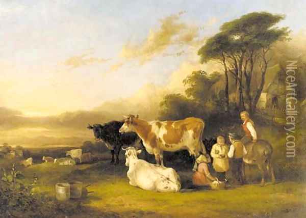 Children with a bird's nest in the pasture Oil Painting - William Shayer, Jr.