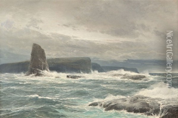 Sturmische See Vor Klippenlandschaft (wohl Klippen Von Moher) Oil Painting - Carl Wilhelm Hugo Schnars-Alquist