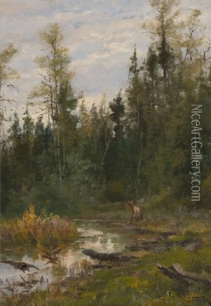 Untitled (forest Landscape) Oil Painting - John Fery