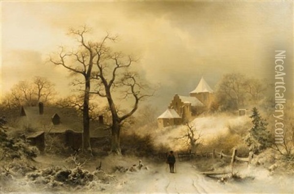 Winter Landscape Oil Painting - Sophus Jacobsen