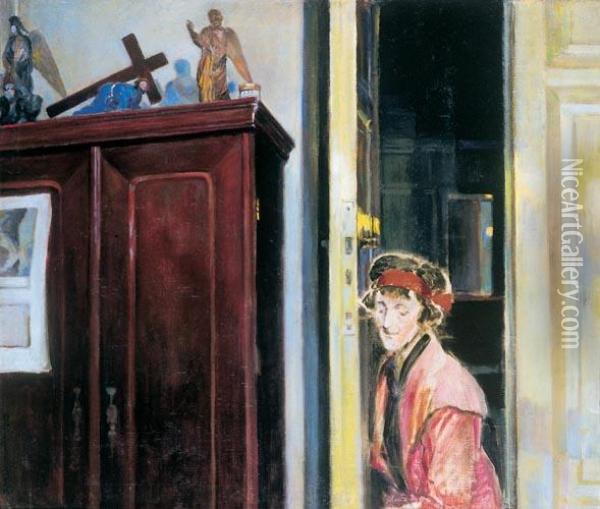 Corka Julia We Wnetrzu, 1923 R. Oil Painting - Jacek Malczewski
