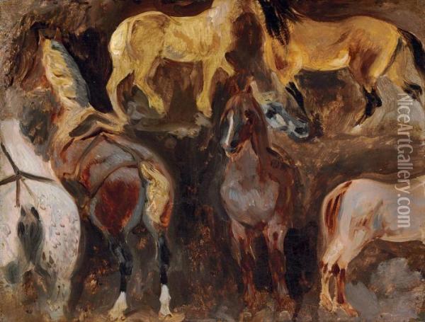 Etude De Chevaux Oil Painting - Eugene Delacroix