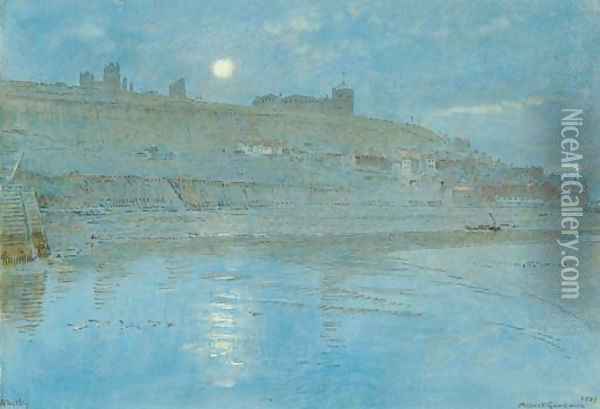 Whitby by moonlight Oil Painting - Albert Goodwin