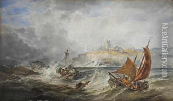 Battling The Stormy Weather Oil Painting - Henry James G. Holding