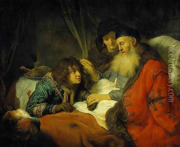 Isaac Blessing Jacob 1639 Oil Painting - Govert Teunisz. Flinck
