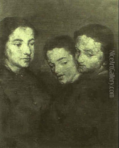 Les Trois Enfants Oil Painting - Theodule Ribot