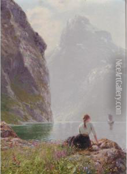 The Geiranger Fjord, Norway Oil Painting - Hans Dahl