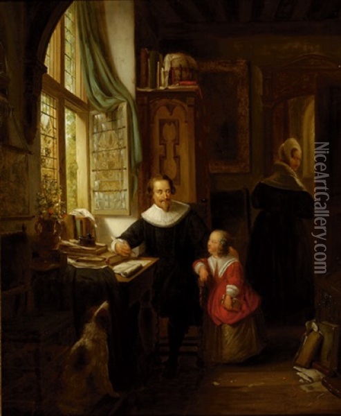 Family In An Interior Oil Painting - George Gillis van Haanen