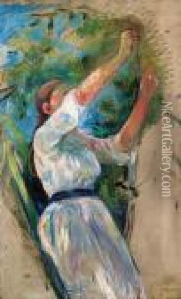 Jeune Fille Cueillant Des Cerises Oil Painting - Berthe Morisot