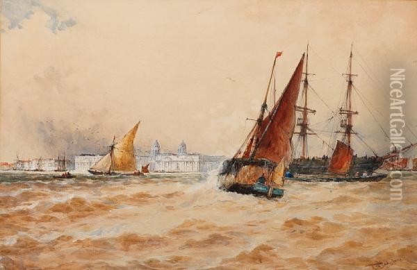 Gorleston Pier; Greenwich Oil Painting - Thomas Bush Hardy