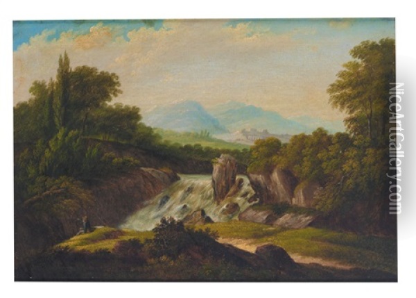 Sudliche Landschaft Mit Katarakt Oil Painting - Carl Georg Theodor Katterfeldt