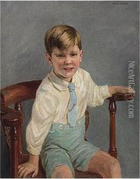 Portrait Of A Boy, Signed, Oil On Oil Painting - Frederick Stead