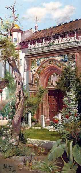 The portico of Santa Paula, Sevilla Oil Painting - Spanish School