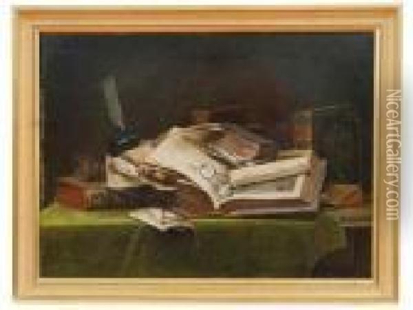 Nature Morte Du Bibliophile Oil Painting - Joseph Bail