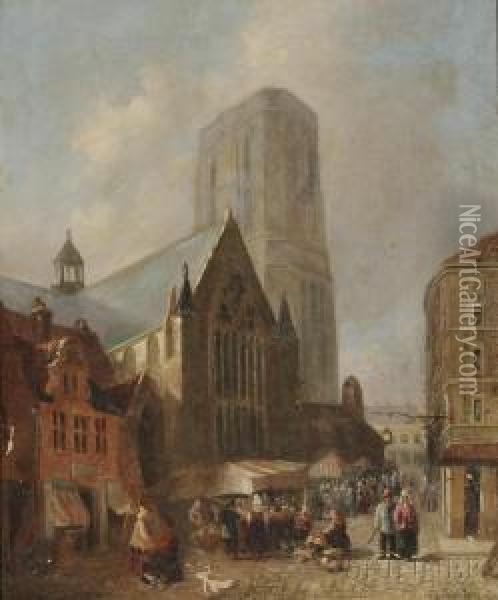 Market Square Oil Painting - John Cheltenham Wake