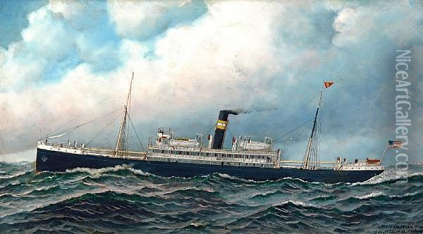 The American Liner Ponce At Sea Oil Painting - Antonio Nicolo Gasparo Jacobsen
