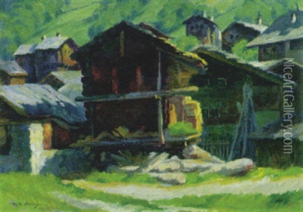 Walliser Dorf Oil Painting - Robert Elmiger