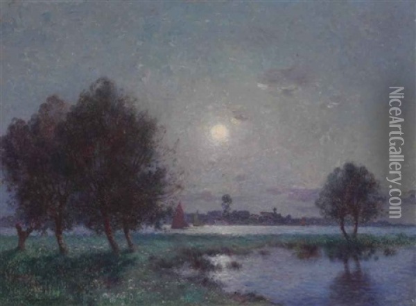 Bord De Loire Au Clair De Lune Oil Painting - Ferdinand du Puigaudeau
