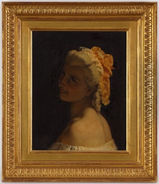 Portrait De Femme Aux Epaules Nues Oil Painting - Domenico Induno