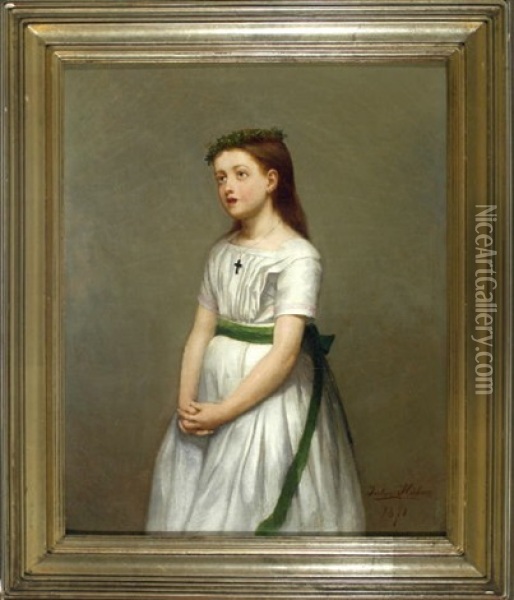 Madchen Im Weisen Kleid Bei Der Andacht Oil Painting - Julius Huebner the Younger