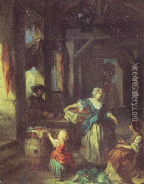 Interior Med Kvinnor Och Barn Oil Painting - Jean Marius Fouque