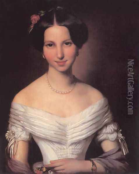 Portrait of a Young Woman 1851 Oil Painting - Mihaly Kovacs