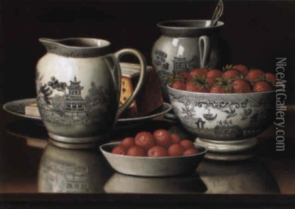 Still Life With Porcelain And Strawberries Oil Painting - Levi Wells Prentice