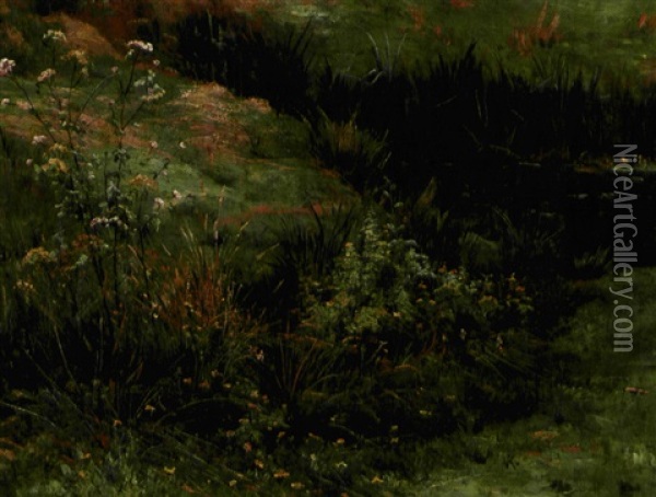 Blomstrende Vilde Roser Ved Et Vandlob Oil Painting - Vilhelm Peter Karl Kyhn