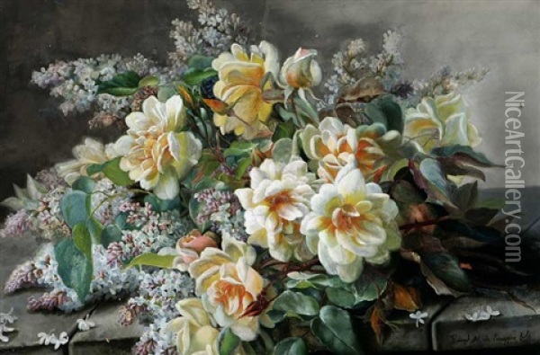 Still Life And Lilacs Oil Painting - Raoul Maucherat de Longpre