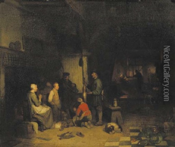A Tavern Scene Oil Painting - Ferdinand de Braekeleer the Elder