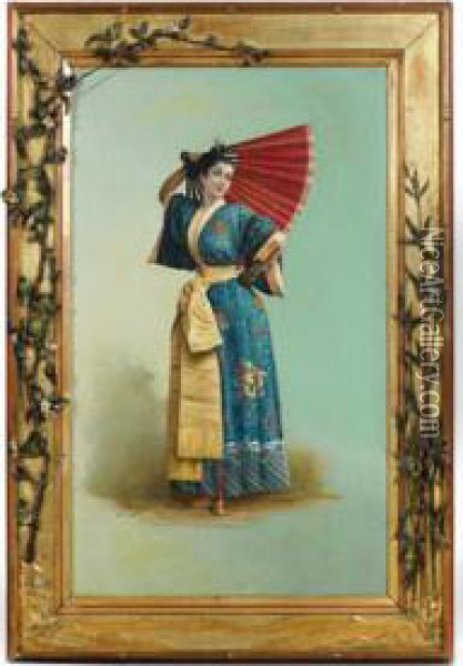 Jeune Elegante En Habit Asiatique Oil Painting - Alexis Miramond