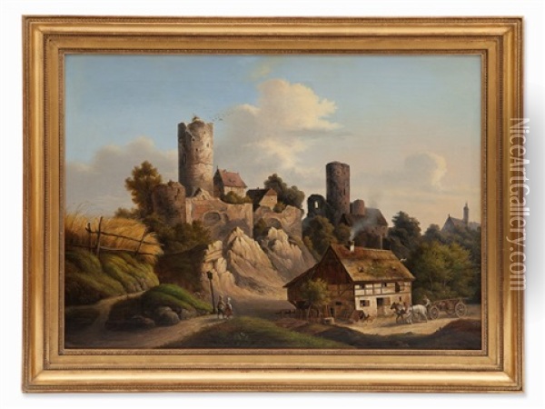 View Of Castle Kohren-sahlis Oil Painting - Carl Birckenstaedt
