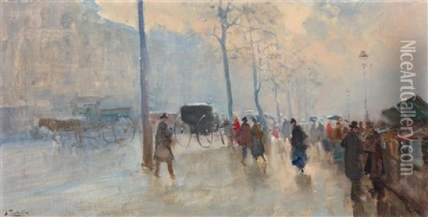 Bouquinistes, Paris Oil Painting - Attilio Pratella
