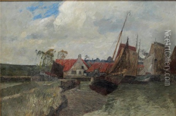 Fischerboote In Der Eiderbucht, Nordsee Oil Painting - Andreas Dirks