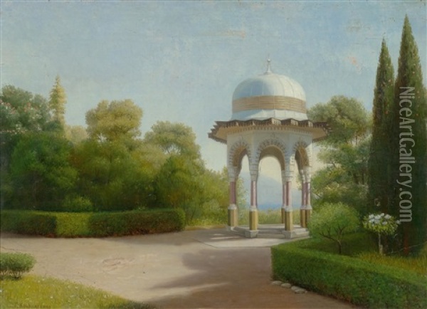 Summer Park Landscape With Pavilion Oil Painting - Gavril Pavlovich Kondratenko