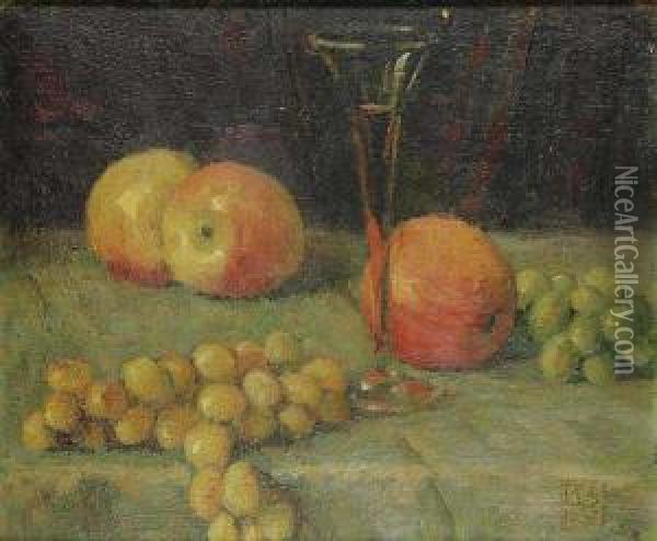 A Still Life With Fruit And Wine Oil Painting - Bedrich Wachsmann