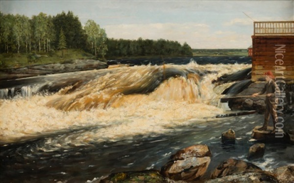 Koivukoski Falls Oil Painting - Arvid Liljelund