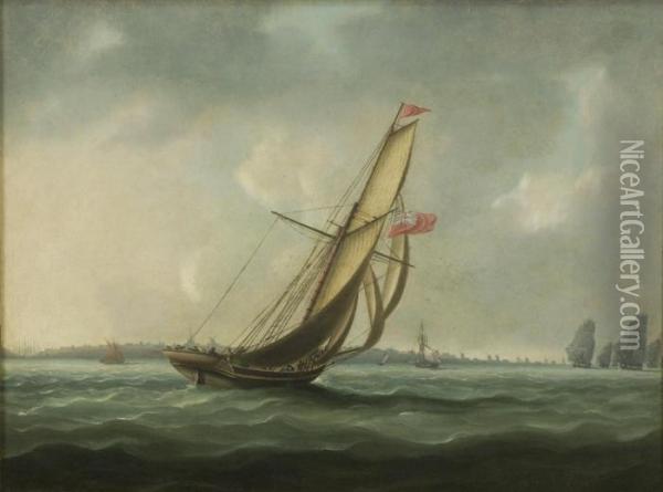 British Ship Off The Dutch Coast Oil Painting - Thomas Buttersworth