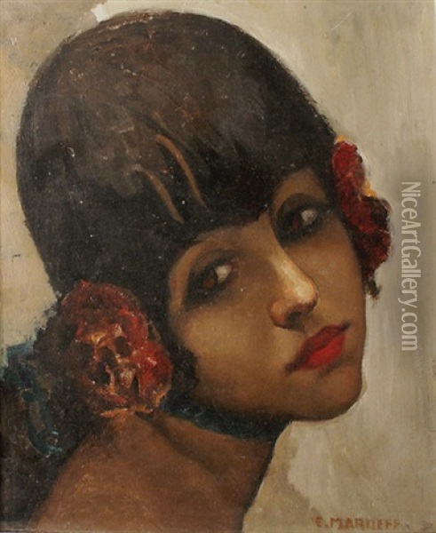 Jeune Femme A La Rose Oil Painting - Ernest Marneffe