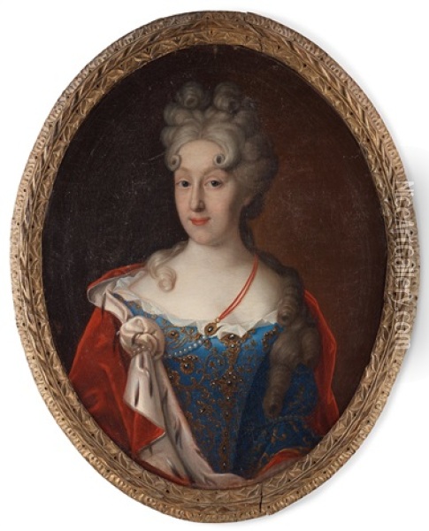 Portrait Of A Lady In A Blue Dress Oil Painting - Daniel de Savoye
