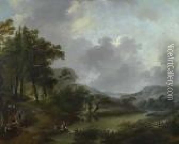 Landschaft Mit Wascherinnen. Oil Painting - Heinrich Wust