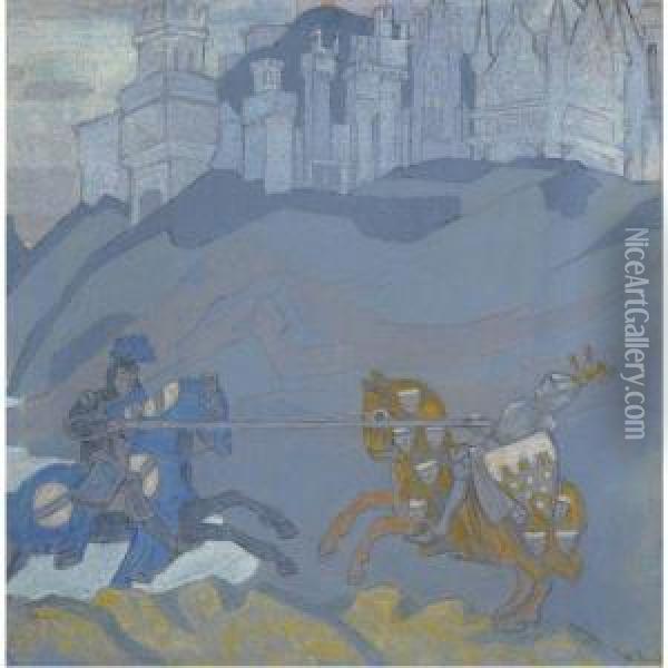 The Duel Oil Painting - Nicolaj Konstantinov Roerich