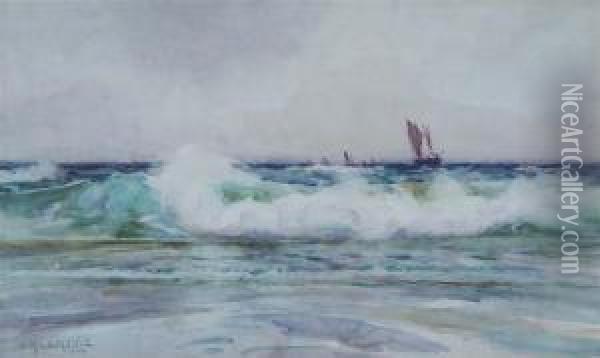 Coastal View With Sailing Vessels Oil Painting - Sidney Laurence