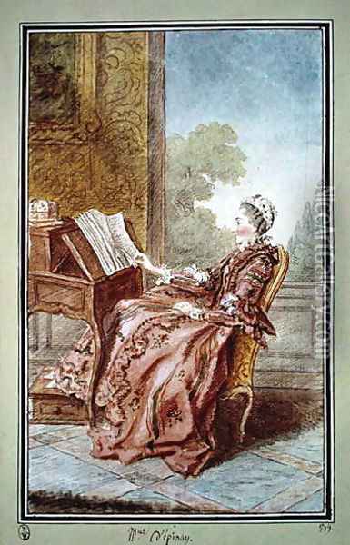 Madame d'Epinay reading, 1759 Oil Painting - Louis Carrogis Carmontelle