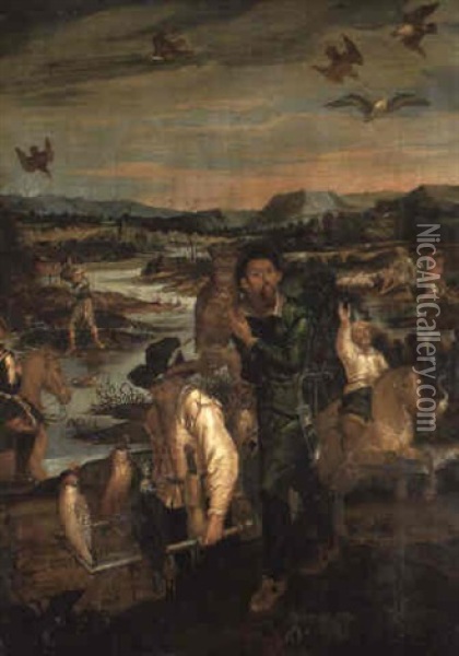 A Hawking Party In A Marsh Oil Painting - Vincenzo Campi