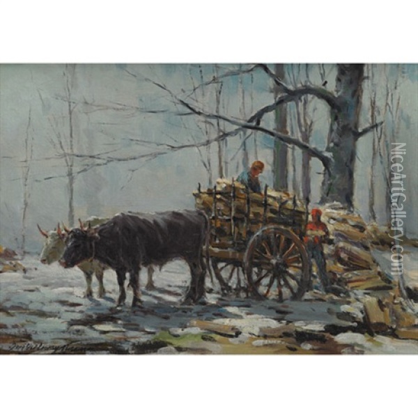 Loading The Wagon, Winter Oil Painting - Farquhar McGillivray Strachen Knowles