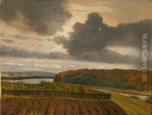 I Oktober Maaned. Emnet Taget Ved Rye Station. I Baggrunden Sees Himmelbjerget Oil Painting - Vilhelm Peter Karl Kyhn