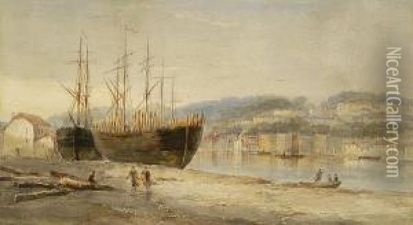 Shipwreck By A Cornish Estuary Oil Painting - Edward Tucker