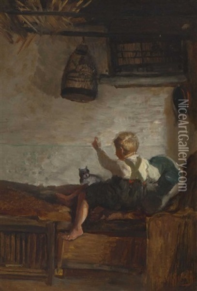 Junge Mit Katzchen (study) Oil Painting - Felix Schlesinger