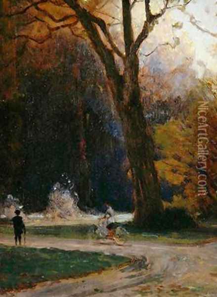 Cyclist in the Karlsaue Park Kassel Oil Painting - Louis Kolitz